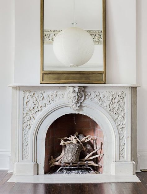 Antique Victorian Arched Marble Fireplace- Before - French Country Cottage Unused Fireplace, Mantel Styling, Design Camino, Feng Shui Living Room, Stone Fireplace Mantel, Millwork Details, Interior Boho, Victorian Fireplace, Double Sided Fireplace