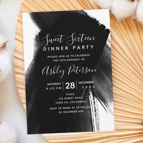 Black White Brushstrokes Typography Sweet 16 Invitation #zazzle #weddinginvitations #birthdayinvitations #babyshowerinvitations #zazzleinvitations #monogram #businesscards #graduation #homedecor Halloween Sweet 16, 16 Invitations, 16th Birthday Invitations, Sweet Sixteen Parties, Sweet 16 Birthday Party, Sweet Sixteen Birthday, Black And White Theme, Black Invitation, Sweet 16 Invitations