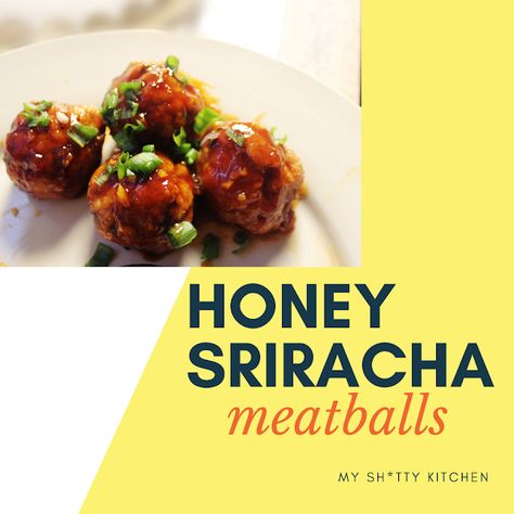 Friendly Inspiration Strikes Again! (Honey Sriracha Glazed Meatballs) Sriracha Meatballs, Fancy Kitchen, Glazed Meatballs, Meatball Bake, Fancy Kitchens, Dinner Plan, Dinner For Two, Ground Pork, Baking Sheets