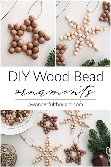 Diy Ornaments Beads, Homemade Bead Ornaments, Diy Bead Bow Ornaments, Wood Bead Ornaments Christmas Trees, Wood Bead Decor Diy, How To Make Bead Ornaments, Christmas Wooden Beads Ideas, Macrame Bead Ornaments, Bead Decorations Christmas