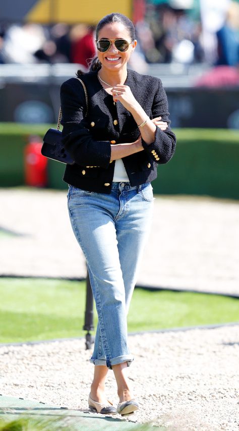 Celebrity Style Jeans, Estilo Meghan Markle, Princ Harry, Look Working Girl, Meghan Markle Outfits, Black Tweed Jacket, Looks Jeans, Meghan Markle Style, Invictus Games