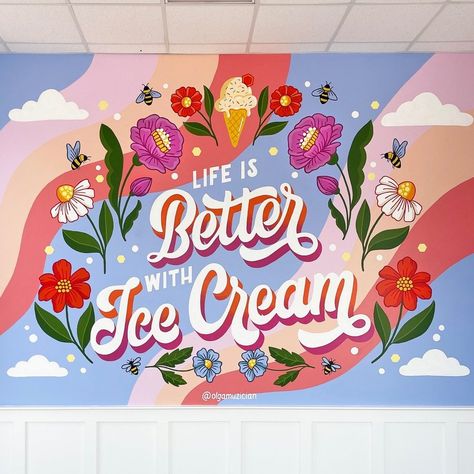 Murals — Olga Muzician Studio Ice Cream Mural, Honey Hive, Seni Mural, Ice Cream Art, School Murals, Large Mural, The Client, Rainbow Design, Chalk Art