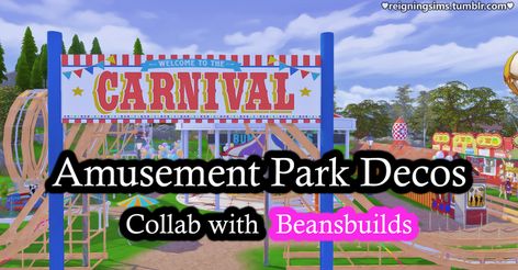 Amusement Park Deco Sims 🎪 | Reigningsims on Patreon Deco Sims, Carnival Tent, Carnival Signs, Set Room, Fnaf Night Guards, Theme Parks Rides, Tumblr Sims 4, Body Dress, Kids Playground