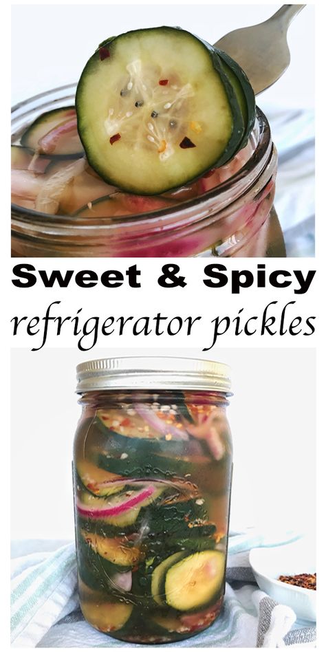 Sweet Heat Refrigerator Pickles, Sweet And Spicy Cucumber Pickles, Garlic Pickles Homemade, Sweet Heat Pickle Recipe, Apple Cider Vinegar Pickles, Spicy Pickles Homemade, Sweet Pickles Homemade Easy, Homemade Pickles Spicy, Spicy Garlic Pickles