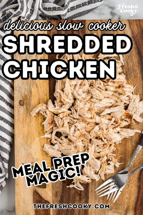 Slow Cooker Shredded Chicken is one of those recipes that never goes out of style! It’s effortless, versatile, and packed with flavor. Whether you need to meal prep for a variety of meals or feed a crowd, you can just toss it in the slow cooker and let it work its magic. In just a few hours, you’ll have tender, juicy and perfectly seasoned shredded chicken ready to go! Get the recipe from thefreshcooky.com Crockpot Chicken Recipes For Meal Prep, How To Shredded Chicken, Seasoned Shredded Chicken Crockpot, How To Make Shredded Chicken Crock Pots, Crockpot Chicken For Meal Prep, Shredded Chicken In The Crockpot, Pre Cooked Shredded Chicken Recipes, Crockpot Chicken For A Crowd, Meals That Feed A Crowd