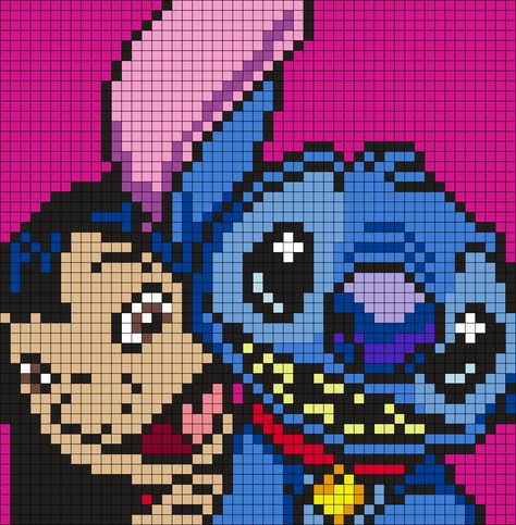 Lilo And Stitch (Square Perler Bead Pattern / Bead Sprite Stitch Perler Bead Pattern, Pixel Art Stitch, Pixel Art Disney, Grille Pixel Art, Pixel Art Minecraft, Modele Pixel Art, Kandi Cuffs, Disney Cross Stitch Patterns, Graph Paper Drawings