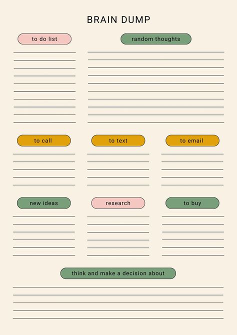 Brain Dump To Do List, Brain Dump Planner, One Note Templates Planner Free, Goodnotes Template Free Study, How To Brain Dump, Braindump Template, Canva Planner Template, Good Notes Ipad Templates, Brain Dump Template Free Printables