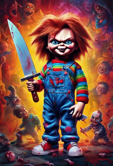 Chucky Artwork, Chuckie Doll, Scary Chucky, Chucky And His Bride, Chucky Wallpaper, Evil Cartoon Characters, Disney Sublimation, Chucky Drawing, Child's Play Movie