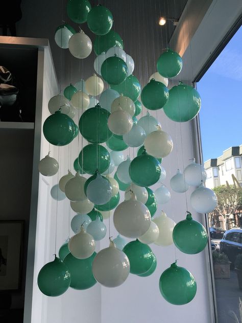 Birthday Window Display, Balloon Window Display, Head Table Wedding Decorations, Hanging Balloons, Fashion Window Display, Space Saving Furniture Bedroom, Greige Design, Birthday Decorations At Home, 50th Birthday Decorations