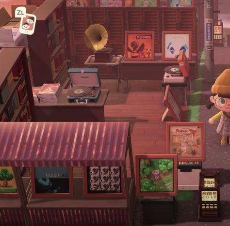 Acnh Record Shop, Recording Booth, Goth Shop, Animal Crossing Guide, Acnh Ideas, Animal Crossing Villagers, New Animal Crossing, Record Shop, Island Ideas