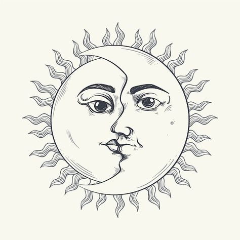 Hand drawn sun and moon drawing illustra... | Premium Vector #Freepik #vector #astronomy #galaxy-illustration #planet #space-planets Sun And Moon Drawing, Astronomy Galaxy, Galaxy Illustration, Inktober 2024, Sun And Moon Drawings, Cool Pencil Drawings, Moon Drawing, Space Planets, Vector Hand