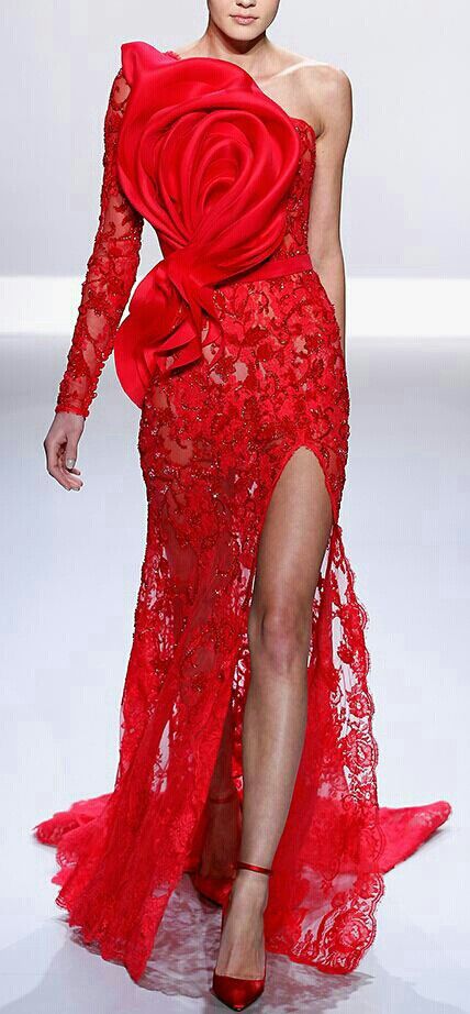 Red Lace Evening Gown Red Formal Gown, Fashion Show Themes, Couture 2014, Emmanuelle Alt, Celebrities Fashion, Ralph Russo, 파티 드레스, Solange Knowles, Spring Couture