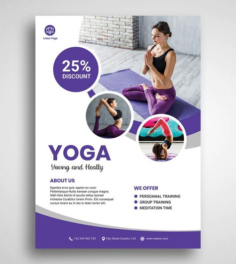 Yoga Flyer Ideas Template PSD Yoga Poster Design, Unique Brochure Design, Yoga Flyer, Corporate Yoga, Yoga Magazine, Yoga Logo Design, Certificate Design Template, Fashion Poster Design, Pamphlet Design