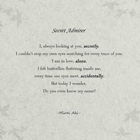 Crush Secret Quotes, Secret Love Poems For Him, Letter From Secret Admirer, Secret Admirer Notes For Him, Quotes About Secret Crush, Poems For Secret Love, Love Letter Secret Admirer, Love Letter From Secret Admirer, Secret Lovers Poetry