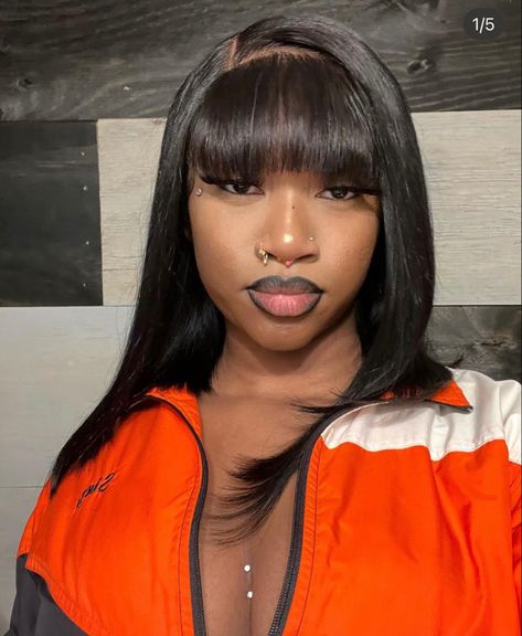 Layered Wig With Bangs Black Women, Black Lace Front With Bangs, Straight Wigs With Bangs For Black Women, Wig With Fringe Black Woman, Blonde Bangs Wig Black Women, Side Part With Bangs, Sprinkle Sprinkle, Classy Hairstyles, Honey Brown Hair