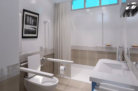 #hospital #toilet #modern #bath #beige #tiles #white Hospital Toilet, Hospital Bathroom, Toilet Modern, Jedi Temple, Psychiatric Hospital, Hospital Interior, Toilet Room, Aesthetic Style, Nursing Home