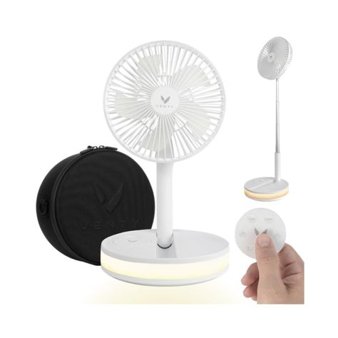 VENTY VENTY Portable Fan - Wireless Battery Operated Fan, 48HR Run Time 16000MAH Battery, Oscillating Rechargeable Fan, Remote Control & LED Lighting, Folding Telescopic Camping Fan (White with Case) Camping Fan, Rechargeable Fan, Standing Fans, Old Fan, Hot Beach, Must Have Gadgets, Run Time, Desk Fan, Portable Fan