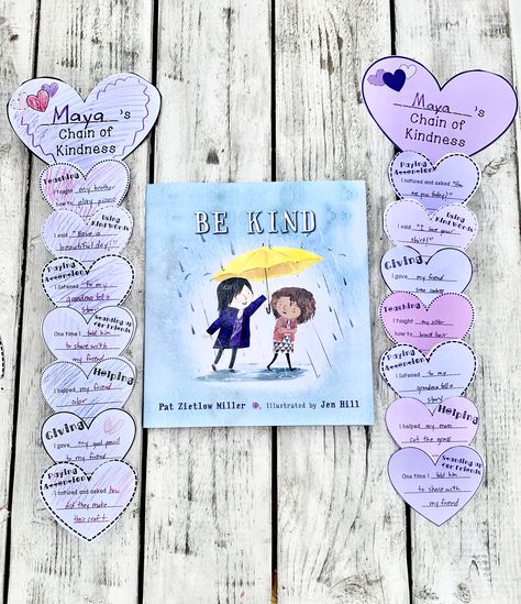 *Kindness Chain* Craft inspired by the book "Be Kind" by Pat Zietlow Miller and Jen Hill. Check out MaiStoryBook for a free interactive read aloud of *Be Kind*~ perfect for engaging children in conversation throughout the book! I Am Human Book Activities, Maybe Book Activities, Seeds Of Kindness Craft, Kindness Chain Activity, Be You Activities, Sel Lessons For Kindergarten, Sel Books And Activities, Each Kindness Book Activities, Read Aloud Activities Kindergarten