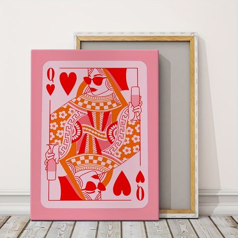 1pc Framed Preppy Canvas Print Poster, Pink Jack Queen Playing Cards Canvas Wall Art, Artwork Wall Painting For Bathroom Bedroom Office Living Room Wall Decor, Home Decoration https://share.temu.com/7qA0JYscinA via @shoptemu Temu Finds, Painting For Bathroom, Heart Wall Art, Living Room Wall Decor, Artwork Wall, Black And White Canvas, Home Decor Paintings, Painting Bathroom, Office Living Room