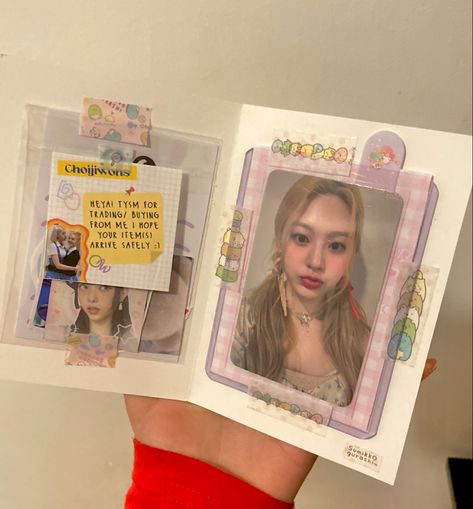 seeun stayc photocard decoration packaging idea sanrio twin stars sumikko garashi stationary Kpop Pc Packaging, Photocard Trade Packaging Ideas, Kpop Photocard Packing, Photocard Trade Packaging, Photocard Packaging Ideas, Kpop Trade Packaging, Enhypen Jewelry, Packaging Photocard, Photocard Packaging