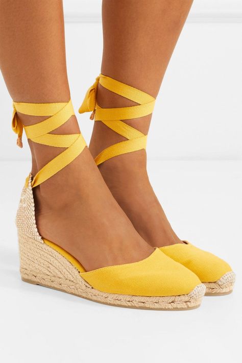 Nothing quite says it's summer like canvas espadrilles, and a pair in bright yellow will make your shoes the focal point of any outfit. Trending Womens Shoes, Shoe Wardrobe, Styles Ideas, Fashionable Shoes, Wedge Espadrilles, Hot Shoes, Comfy Shoes, Womens Wedges, Pretty Shoes