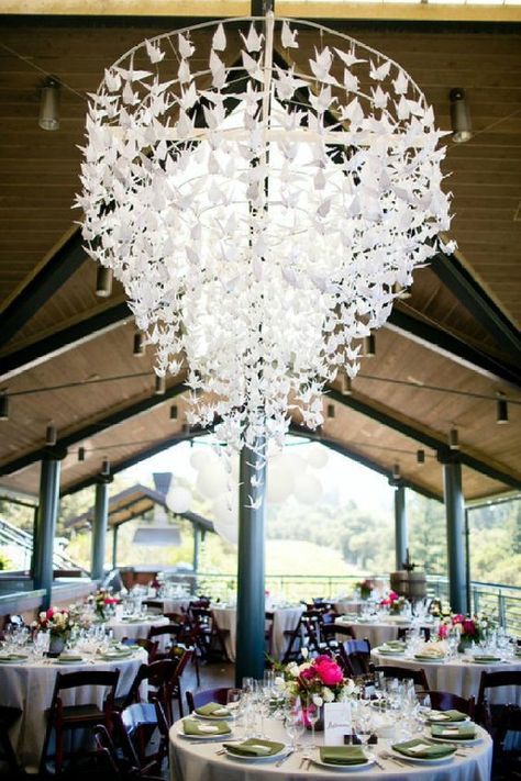 26 Must-See Wedding Chandeliers You Could Totally DIY with a Hula Hoop Diy Wedding Chandelier, Diy Origami Decor, Diy Origami Home, Diy Origami Home Decor, Origami Wedding Invitations, Origami Decor, Origami Home Decor, Origami Wedding, Origami Decoration