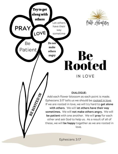 Be Rooted in Love - Simple visual for all ages Growing In God Sunday School Lesson, Bible Activity Sheets, Bible Study Activities, Rooted In Love, Youth Bible Study, Toddler Bible, Rooted In Christ, Christian Classroom, Christian Youth