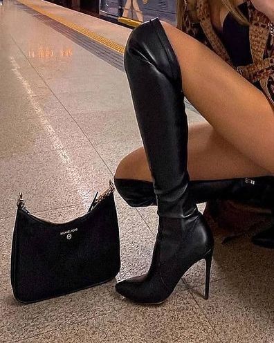 Madison Kate Series, Madison Kate, Elastic Boots, Heels Aesthetic, Leather Western Boots, High Heels Shoes, Stiletto Boots, Fur Boots, Black Matte