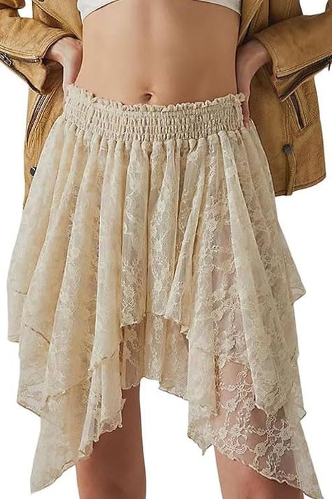 Hippie Rock, Summer Mini Skirt, Mini Skirt Summer, Casual Summer Wear, Skirt Y2k, Nature Dress, Half Slip, Flowy Shorts, Irregular Hem