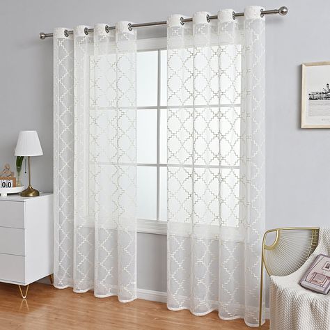 Modern Wave Diamond Sheer Curtains are usually made of a lightweight polyester material. This material is both soft to the touch and allows light to pass through the curtains, providing the room with plenty of natural light. 
 Detailed Images 
 
 Product Size 
 Dia 132cm x H 160cm  /  52 x H 63 
 
 Dia 132cm x H 213cm  /  52 x H 84 
 
 Dia 132cm x H 241cm  /  52 x H  95 
 
   
 
 
 
 
 Product Info 
 
 
 Style 
 Modern 
 
 
 Material 
 Polyester 
 
 
 Pattern 
 Yes 
 
 
 Color 
 Blue/Beige Botanical Plants, Types Of Curtains, Sheer Drapes, Fabric Light, Curtain Accessories, Luz Natural, White Paneling, Window Shades, Sheer Curtain