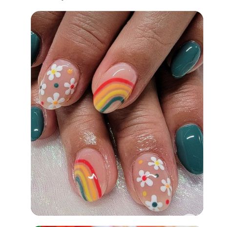 Mail Design Short Nails, Simple Rainbow Nail Designs, Nail Dip Design Ideas, Diy Nail Art Short Nails, Rainbow Nail Design, Rainbow Dip Nails, Rainbow Flower Nails, Simple Nail Designs For Fall, Simple Rainbow Nails