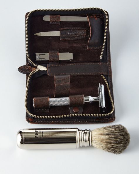 F. HAMMANN Travel Shave Kit - Includes safety razor, nail clipper, tweezers, and shaving brush. Unicorn Hair Color, Holiday Gifts For Men, Shaving Kit, Mens Travel, Wet Shaving, Beard Life, Shaving Brush, Mens Shaving, Beard Grooming