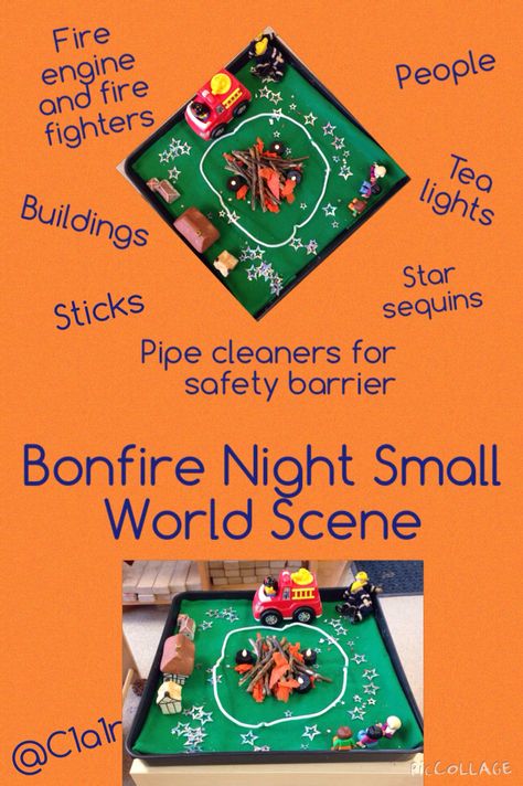 Bonfire Night small world scene Fireworks Small World Eyfs, Bonfire Night Outdoor Activities Eyfs, Eyfs Bonfire Night Activities, Bonfire Night Activities Eyfs, Bonfire Night Eyfs Activities, Bonfire Night Eyfs, Fireworks Eyfs, Eyfs Fireworks, Firework Activities