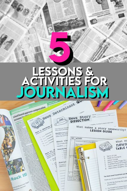 5 of the First Activities and Lessons for Journalism Class Journalism Project Ideas, Journalism Class Middle School, Student Newspaper Ideas, Journalism Class Ideas, Middle School Journalism, Middle School Newspaper Ideas, Journalism Classroom Decor, School Newspaper Ideas, Journalism Projects