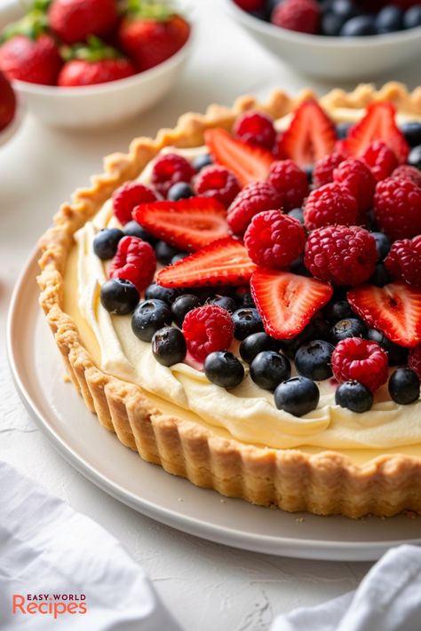 Crostata di Frutta, or Italian Fruit Tart, is a dessert with a buttery crust, pastry cream and fresh fruits. Make this tart with this simple recipe! Fruit Crostata, Italian Fruit, Italian Main Dishes, Crostata Recipe, Fresh Fruit Tart, Fruit Tart Recipe, Sweet Pies, Italian Recipes Dessert, Pastry Tart