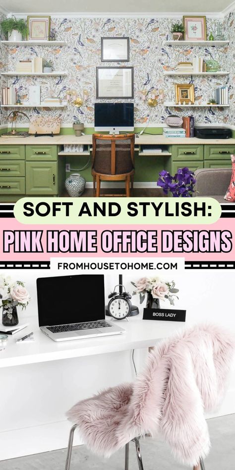 soft and stylish: pink home office designs Glam Home Office Ideas, Pink Home Office Ideas, Beautiful Office Decor, Pink Home Office, Blue Home Offices, Home Office Designs, Elegant Home Office, Home Office Makeover, Feminine Office