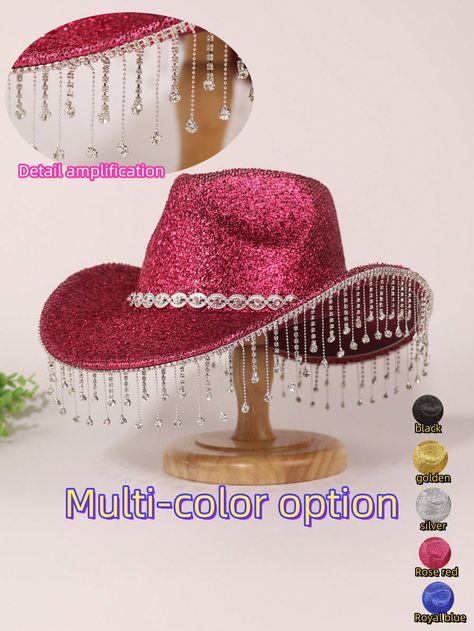 1pc Unisex Sparkling Faux Crystal Cowboy Hat - Lightweight Silk Blend Fashion Tassel - A Perfect Accessory For Music Festivals, Birthdays And PartiesI discovered amazing products on SHEIN.com, come check them out! Tassels Fashion, Music Festivals, Fedora Hat, Cowboy Hat, Kids Beachwear, Silver Roses, Music Festival, Hats For Women, Fedora