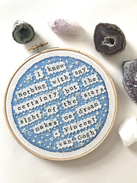 Van Gogh Embroidery, I Need A Hobby, Embroidery Hoop Art Diy, Hand Embroidery Projects, Hand Embroidery Art, Embroidery Hoop Art, Fun Diy Crafts, Quote Stickers, Hoop Art