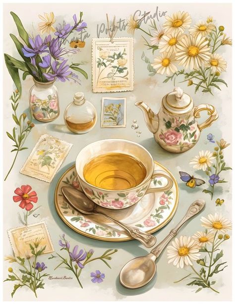 📌 August 14, 2024       @ColleSemplice Tea Time Painting, Tea Time Aesthetic, Teapot Printable, Tea Time Illustration, Watercolor Tea, Printable Backgrounds, Scrapbooking Paper Crafts, Tea Store, Beautiful Tea