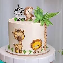 Animal Theme Cake Without Fondant, Tort Safari, Animal Cake Designs, Safari Birthday Party Decorations, Second Birthday Cakes, Cake Designs For Kids, Boys 1st Birthday Cake, Baby Boy Birthday Cake, Buttercream Cake Designs