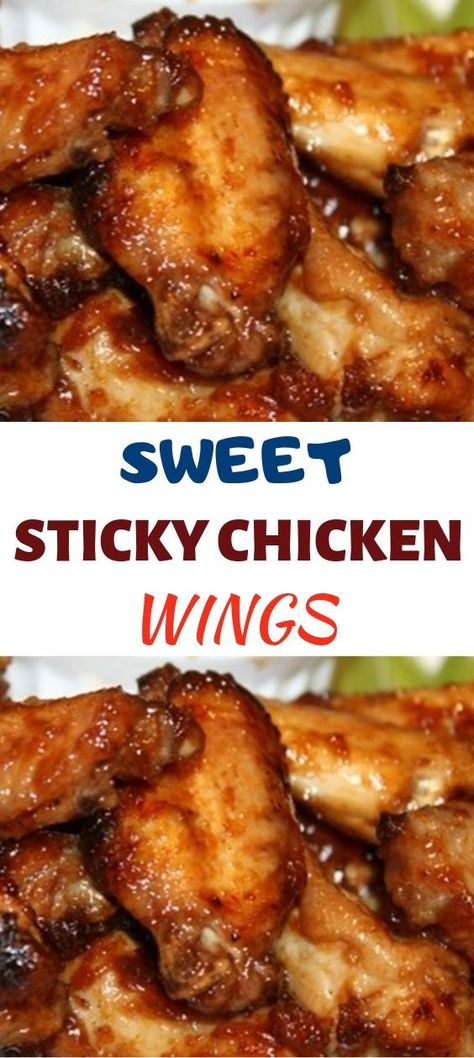 Sweet Sticky Chicken Wings, Sweet Chicken Wings, Hawaiian Crockpot, Sticky Chicken Wings, Cranberry Orange Cake, Sweet Chicken, Sticky Chicken, Parmesan Potatoes, Pepper Chicken