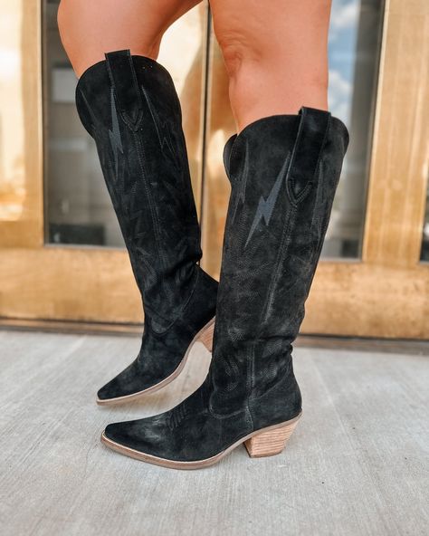 🔥BACK IN STOCK 🔥 Everyone's favorite Dingo boots are back and available in sizes 6-10. $159.99 Texas Aesthetic, Dingo Boots, Black Lightning, 2 Inch Heels, Leather Boot, Lightning Bolt, Dog Hair, Black Leather Boots, Shoe Box