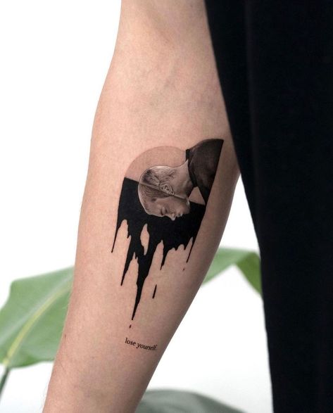 Surrealism Tattoo Design Men, Small Microrealism Tattoo, Surealism Tattoo Ideas, Microrealism Tattoo Men, Small Realism Tattoo, Surrealistic Tattoo, Surrealism Tattoo Design, Inner Elbow Tattoos, Side Hip Tattoos