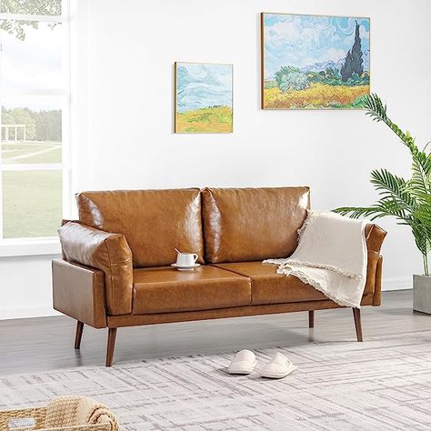 Small Couch In Bedroom, Brown Loveseat, Mid Century Modern Couch, Faux Leather Couch, Mid Century Modern Loveseat, Leather Sofa Couch, Small Couch, Bedroom Couch, Sofas For Small Spaces