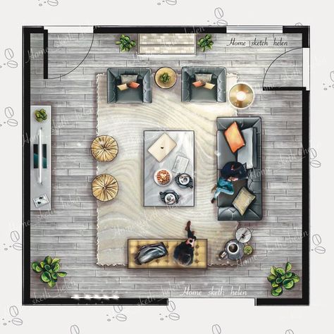 Room Sketches Interior Design Plan, Living Room Design Sketch, 2d Room Design, Living Room Elevation Drawing, Interior Design Living Room Sketch, Living Room Sketch, Living Room Render, Living Room Floor Plan, Floor Plan Rendering