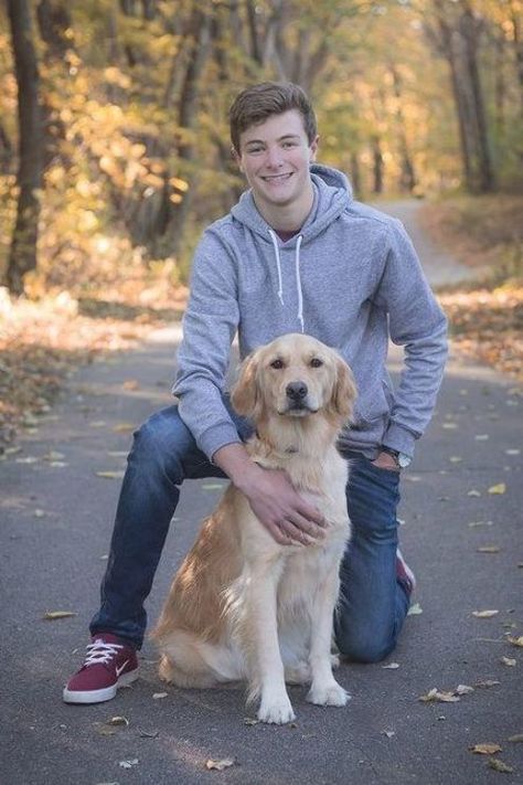 Senior boy photo with dog in Otsego, Minnesota in the fall Guys Poses, Guys Photography, Pet Photography Poses, Dog Photoshoot Pet Photography, Boy Senior Portraits, Horse Senior Pictures, Senior Photos Boys, Senior Photography Poses, Senior Boy Poses