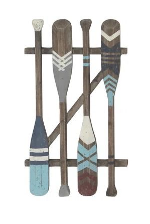 Breakwater Bay Coastal Wood Novelty Canoe Oar Paddle Wall Decor with Arrow and Stripe Patterns | Wayfair Paddle Wall Decor, Wooden Oars Decor, Coastal Style Living Room, Wooden Oars, Painted Paddles, Vase Transparent, Stylish Wall Decor, Coastal Wall Decor, Coastal Design