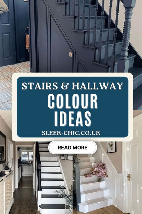 As far as stair covering options are concerned, painted stairs are by far one of the most affordable ways to elevate your treads, and introduce some colour and personality into your hallway. Not convinced? We’re put together 13 of the best painted stairs ideas that might just change your opinion of them… Hallway And Stairs Ideas Paint Colors, Stairwell Paint Colors, Stairway Paint Colors, Stairway Paint Ideas, Hallway And Stairs Ideas, Hallway Stairs Ideas, Hallway Colour Ideas, Painted Stairs Ideas, Painted Hallway