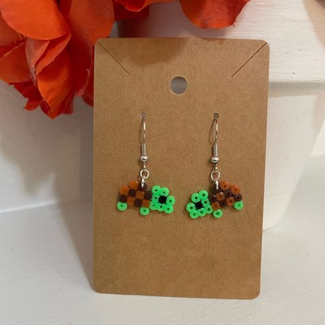 Perler Bead Turtle Earrings Green, Black And Brown New Handmade Less Than An Inch Perler Beads Bundle To Save Don’t Be Afraid To Send Offers :) Easy Perler Beads Ideas Bookmark, Perler Earring Holder, Cute Mini Perler Bead Ideas, Cute 3d Perler Bead Patterns, Peeler Bead Earring Ideas, Pearler Bead Keychains, Perler Earrings Diy, Tiny Perler Beads, Mini Perler Bead Patterns Easy