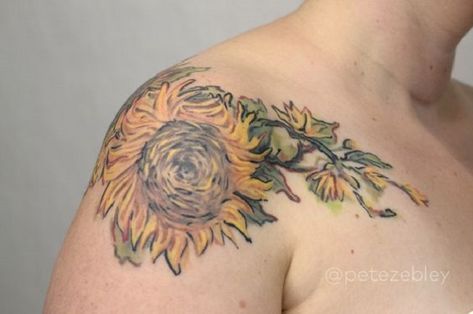 45 Amazing VINCENT VAN GOGH TATTOOS | Cuded Sunflowers Tattoo, Van Gogh Tattoo, Tattoo Sunflower, Night Tattoo, Kunst Tattoos, 4 Tattoo, Van Gogh Sunflowers, Sunflower Tattoos, Painting Tattoo